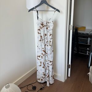 Vince White Slip Jumpsuit with Brown Floral Print